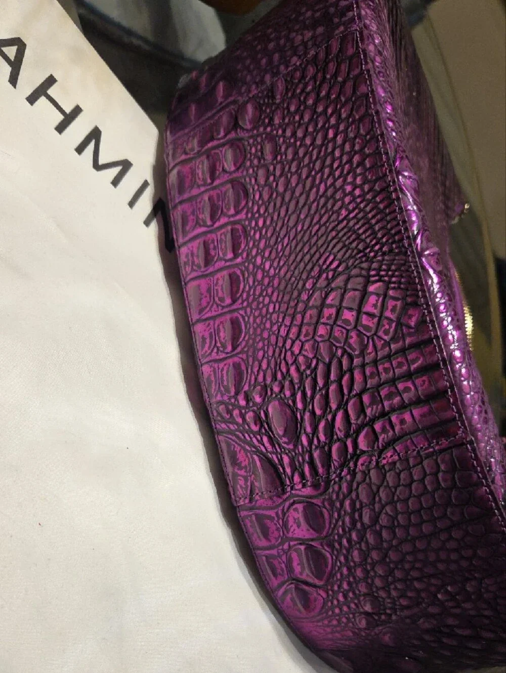 Brahmin Purple Croc-Embossed Large Hobo Bag With Credit Card Holder With Zipper